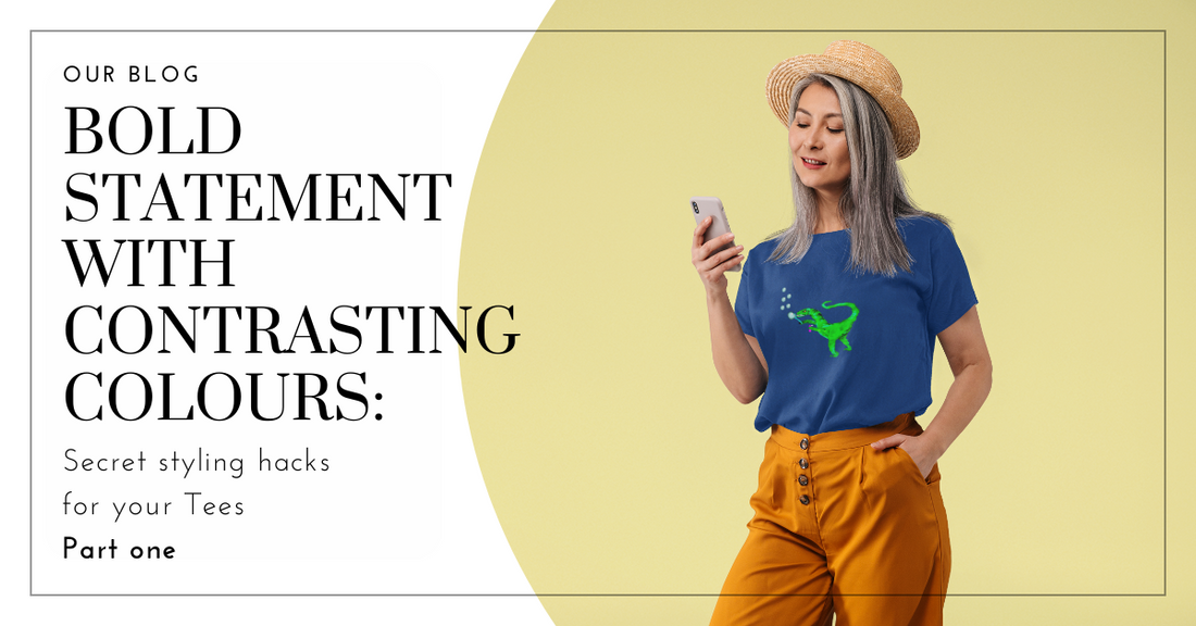 Lady wearing an organic cotton t shirt whilst looking at her phone