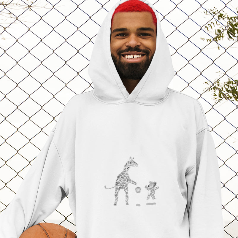 Koala and Giraffe Basketball | Sustainable Hoodie worn by a man