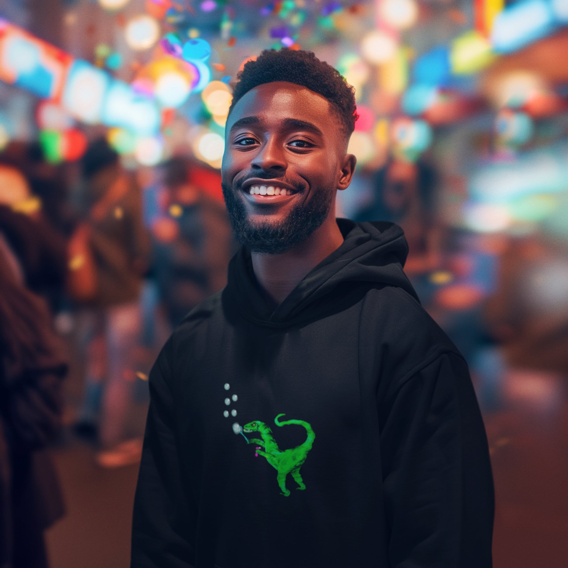 Dinosaur Velociraptor | Sustainable Hoodie worn by a man