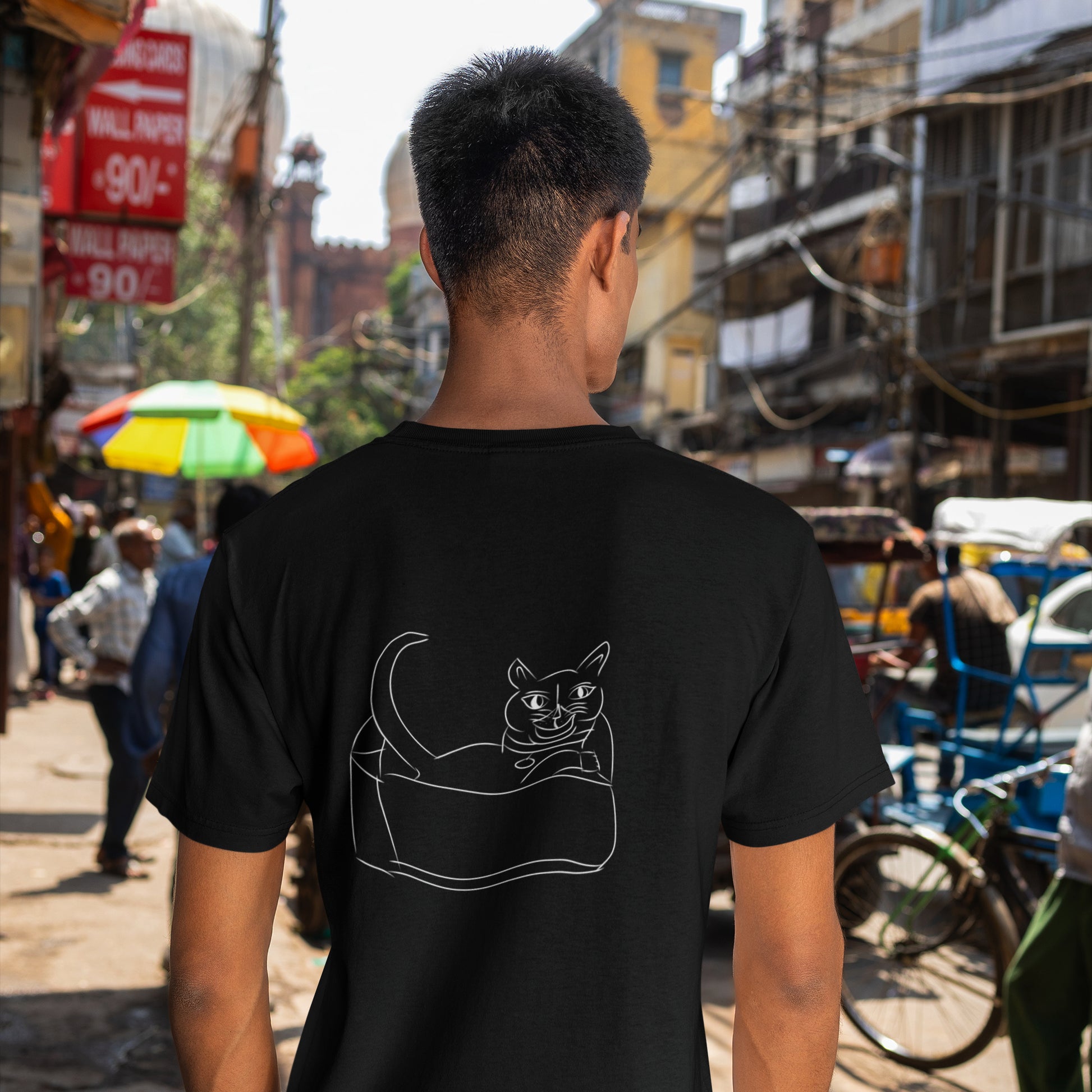 Cat White | 100% Organic Cotton T Shirt worn by a man