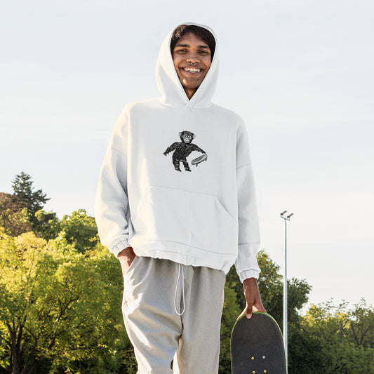 Monkey Skateboarding | Sustainable Hoodie One Pouch worn by a man