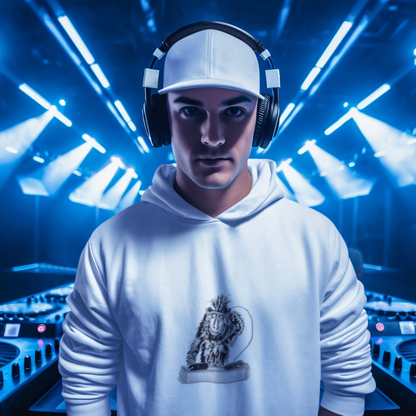 Monkey DJ | Sustainable Hoodie worn by a man