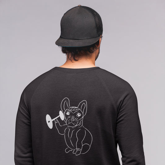 White French Bulldog Weight Lifter | Vegan Jumper worn by a man