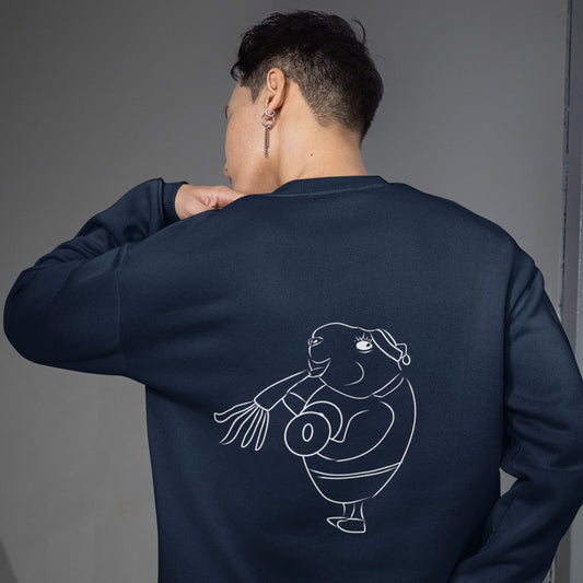 White Guinea Pig Weight Lifter | Vegan Jumper worn by a man