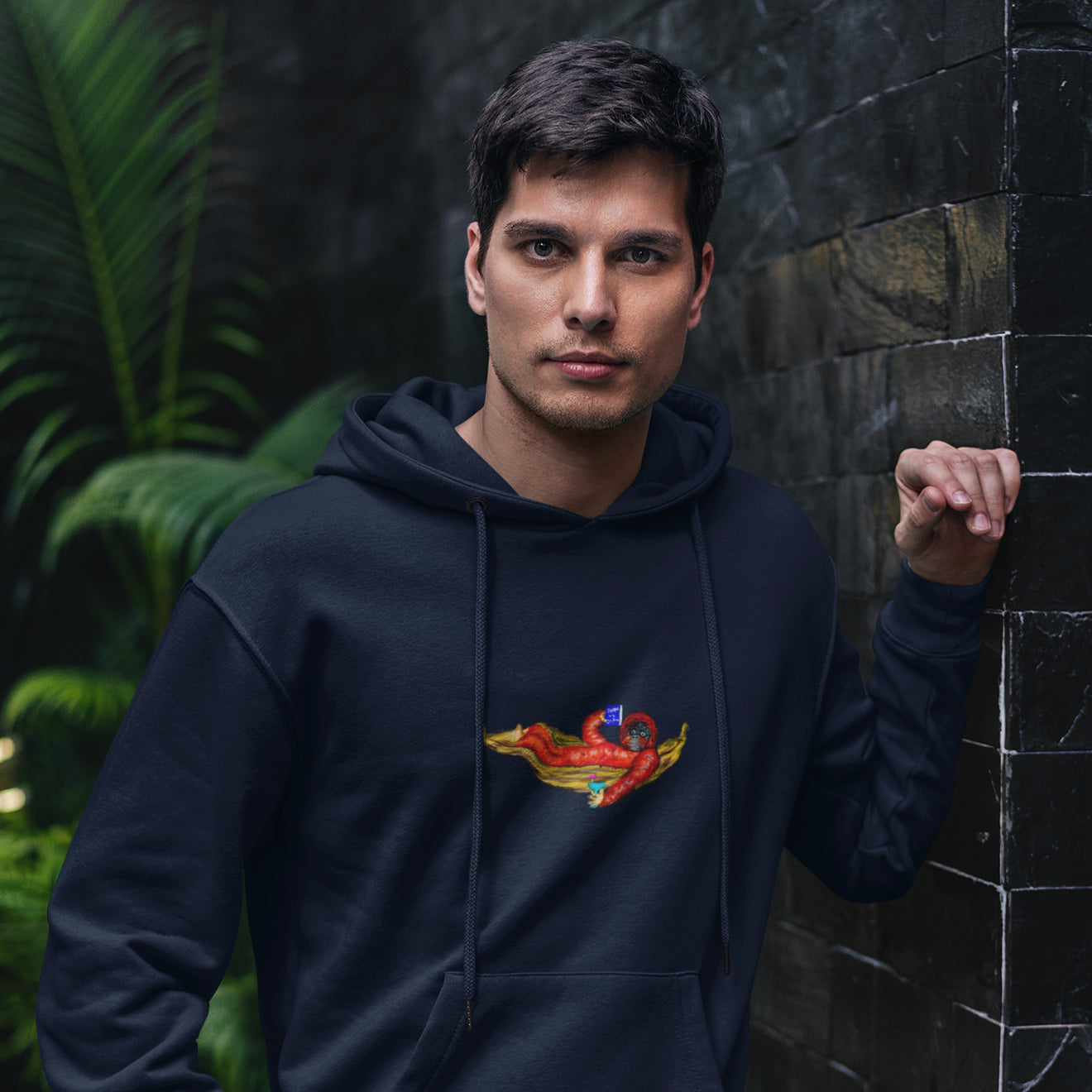 Orangutan in a hammock sustainable vegan hoodie one pocket