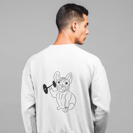 French Bulldog Weight Lifter | Vegan Jumper worn by a man