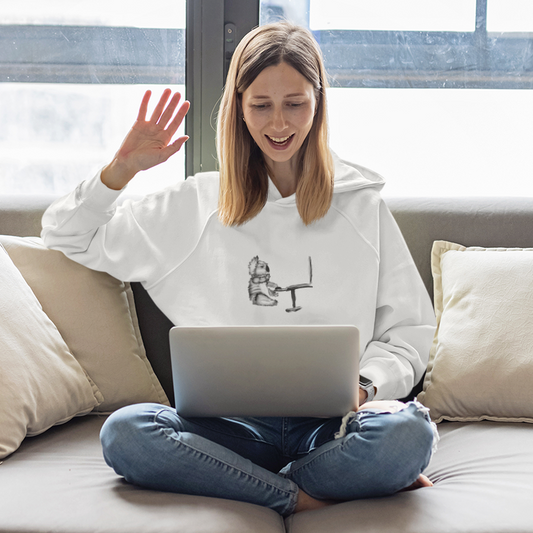 Koala on a Computer | Sustainable Hoodie worn by a woman working on a computer