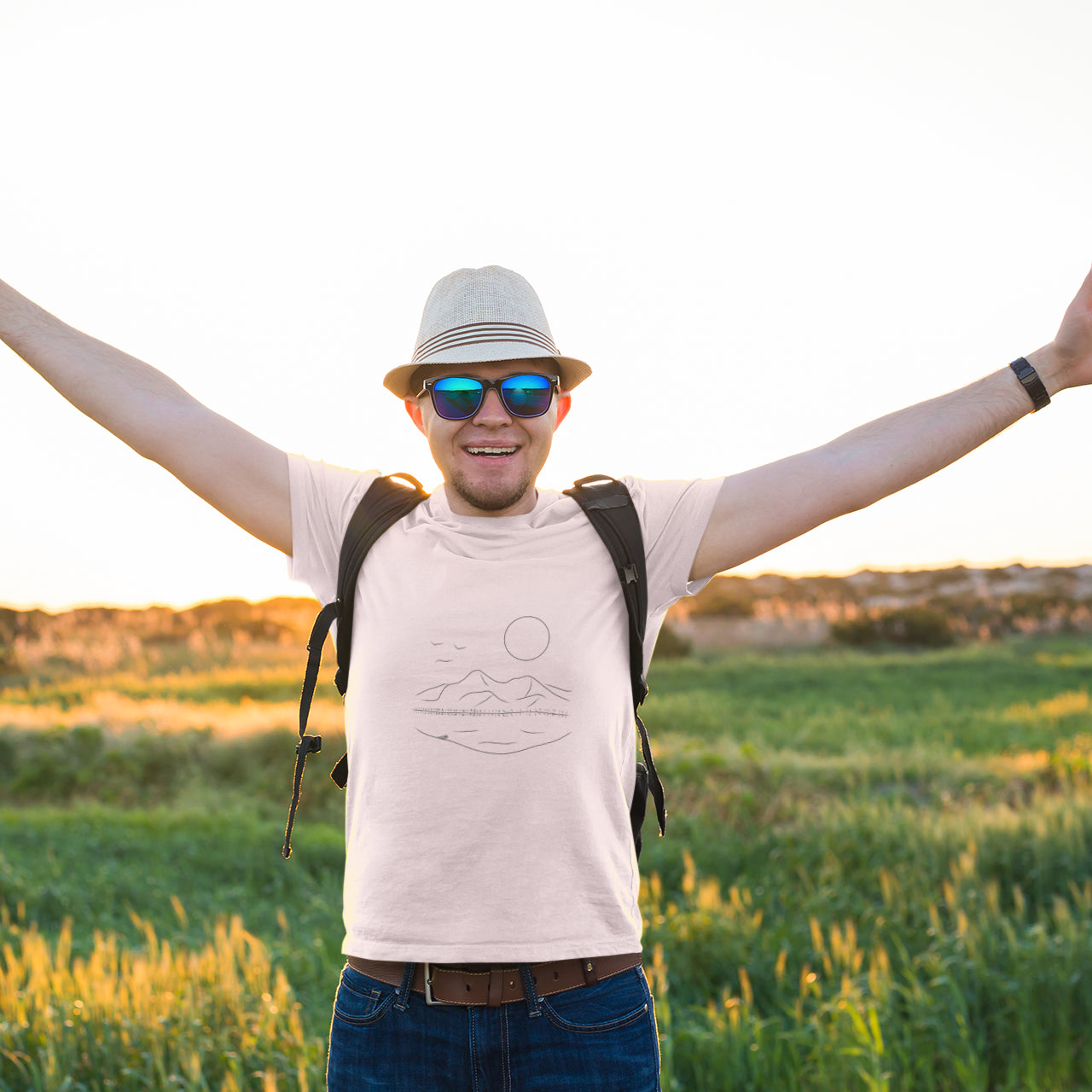 Mountain Serenity | 100% Organic Cotton T Shirt worn by a man