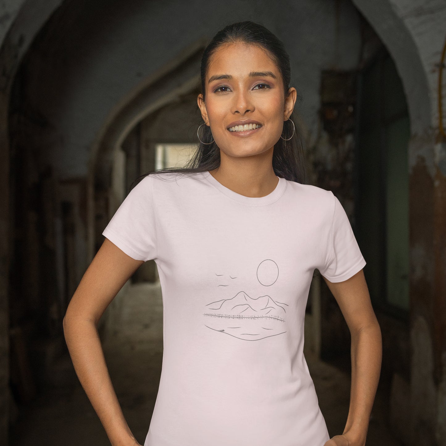 Mountain Serenity | 100% Organic Cotton T Shirt worn by a woman