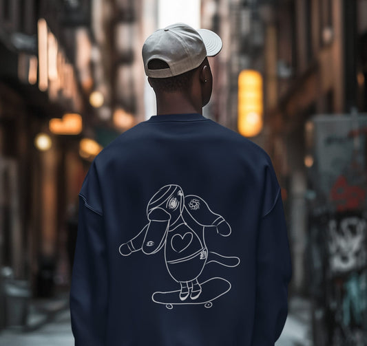 White Platypus Skateboarder | Vegan Jumper worn by a man