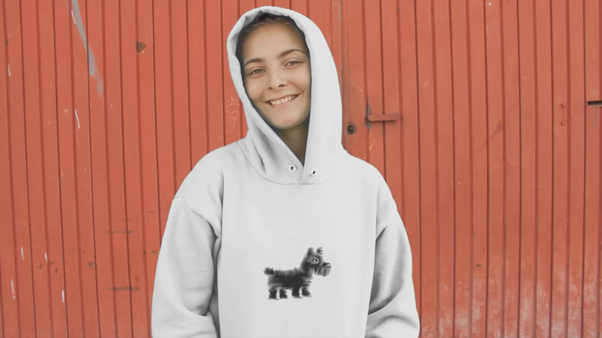 Scottie Dog | Sustainable Hoodie worn by a woman