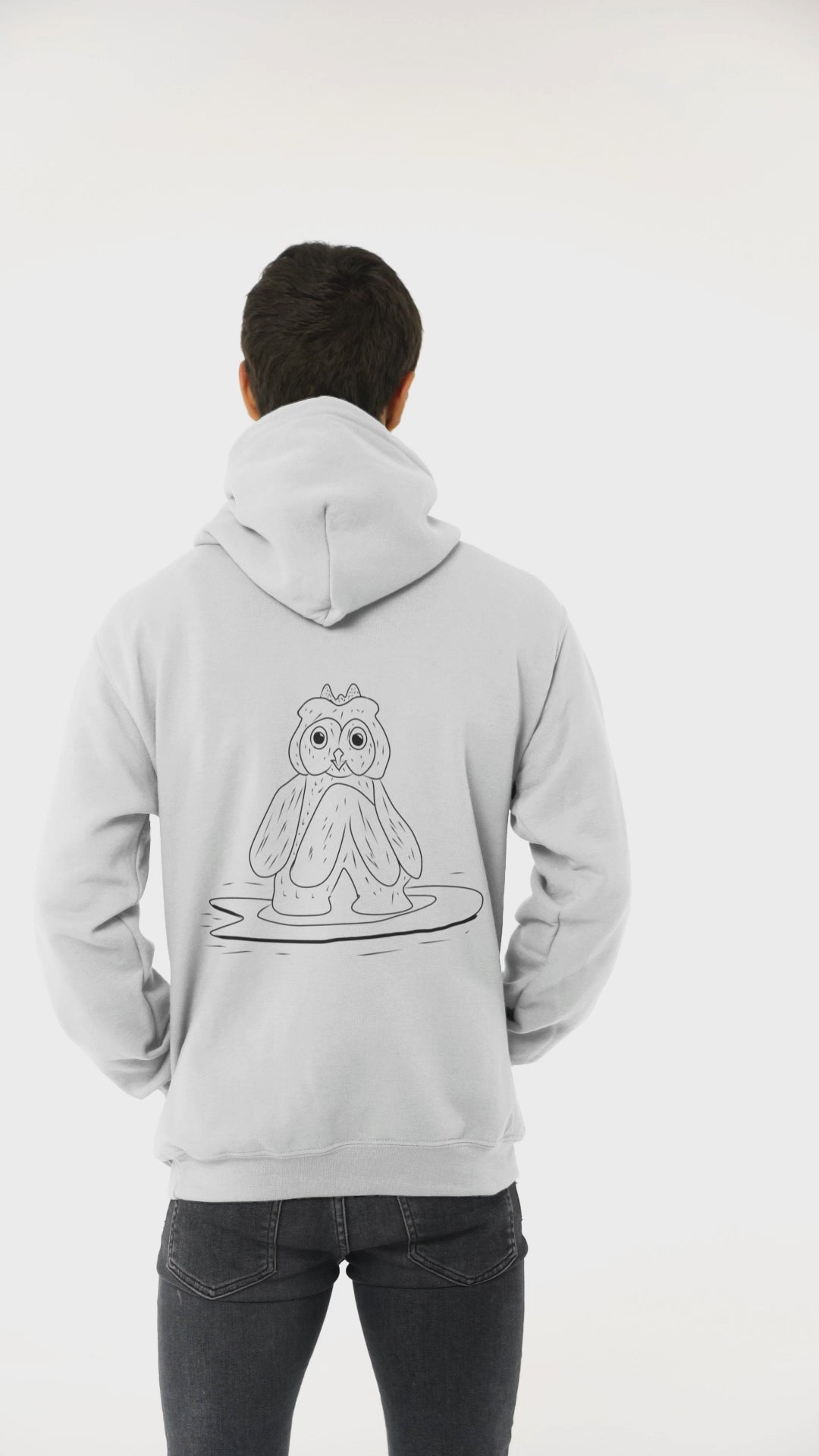 Surfing Owl Line | Sustainable Hoodie worn by a man