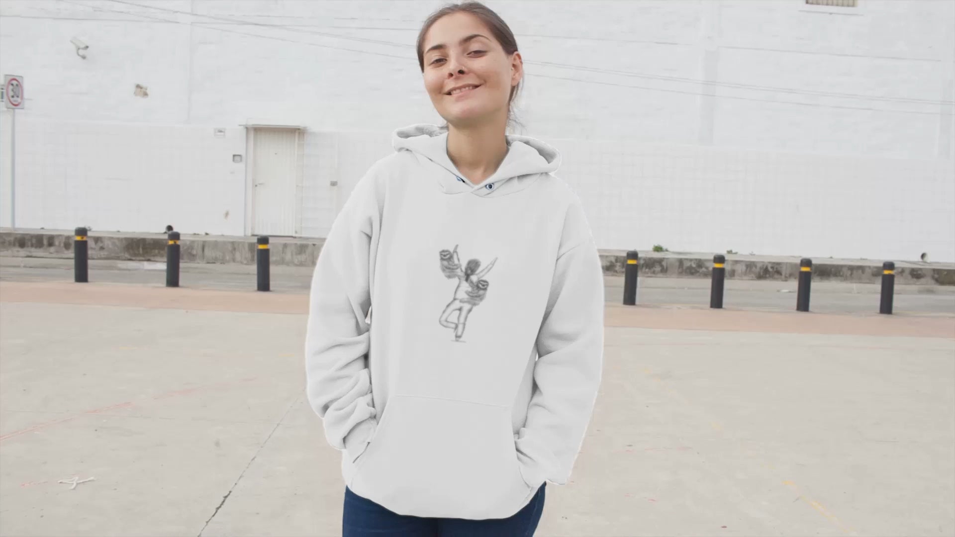 Yoga Sloth | Sustainable Hoodie worn by a woman