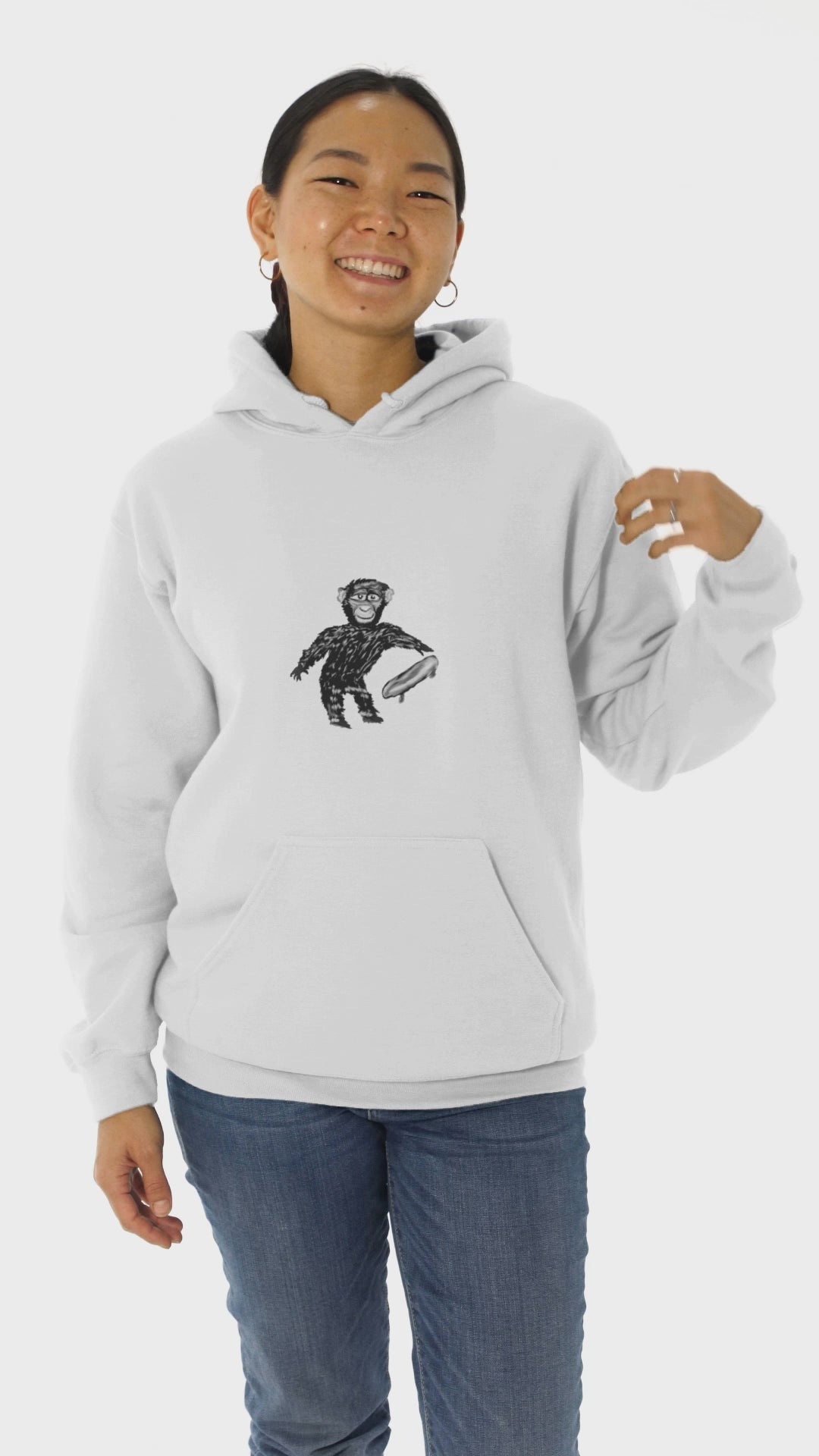Monkey Skateboarding | Sustainable Hoodie worn by a woman