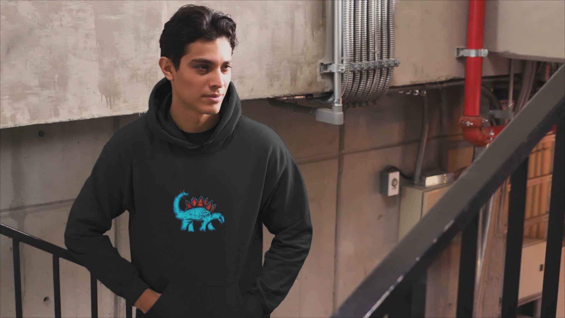 Dinosaur Stegosaurus | Sustainable Hoodie worn by a man