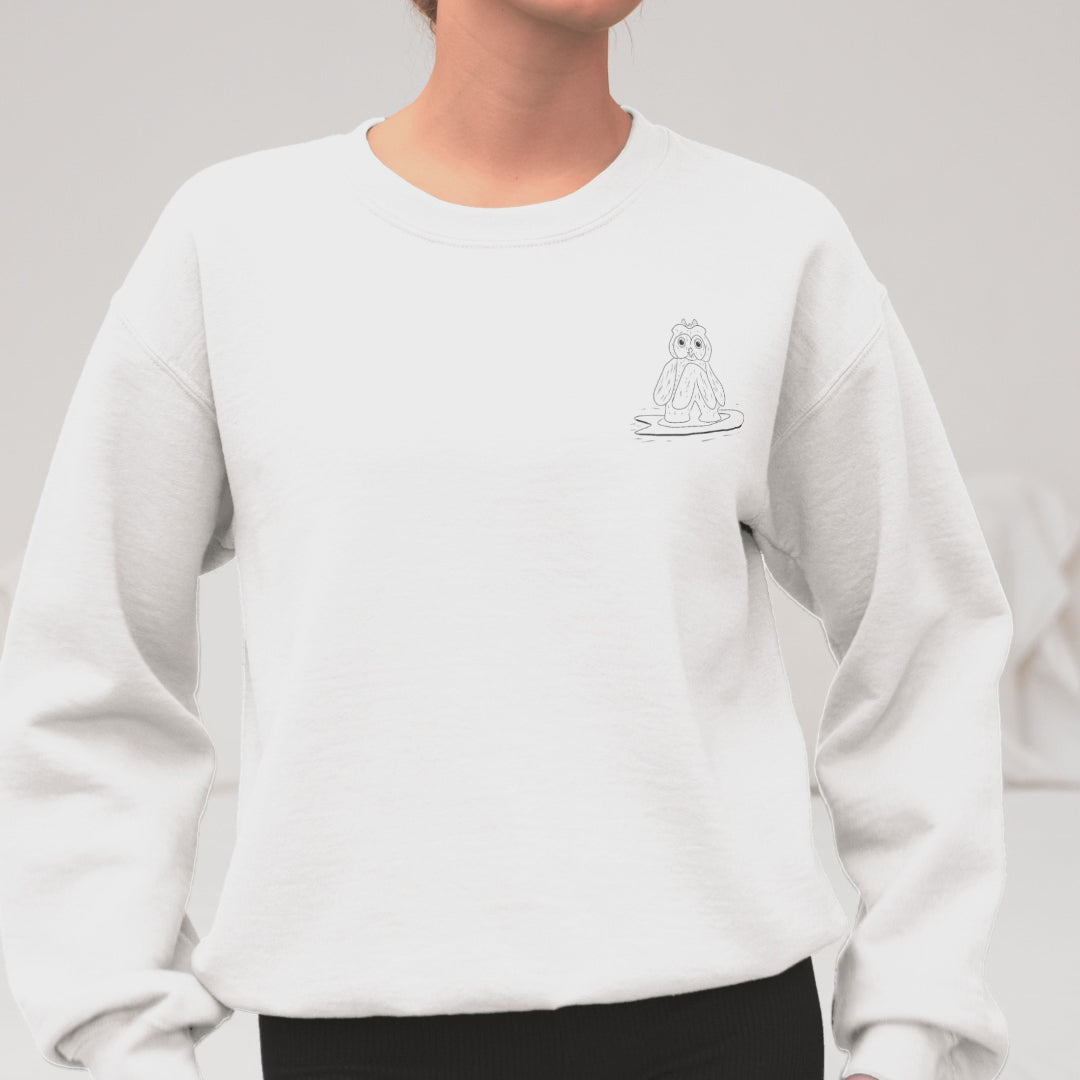 Surfing Owl | Vegan Jumper worn by a woman