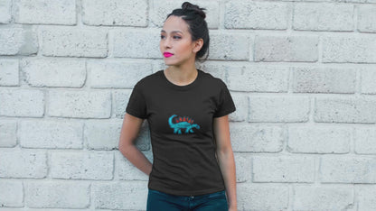 Dinosaur Stegosaurus | Women's 100% Organic Cotton T Shirt worn by a woman