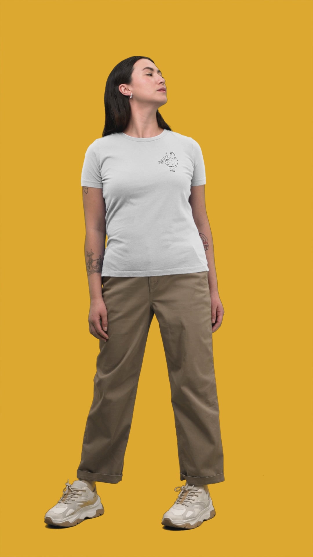 Guinea Pig Weight Lifter | 100% Organic Cotton T Shirt worn by a woman