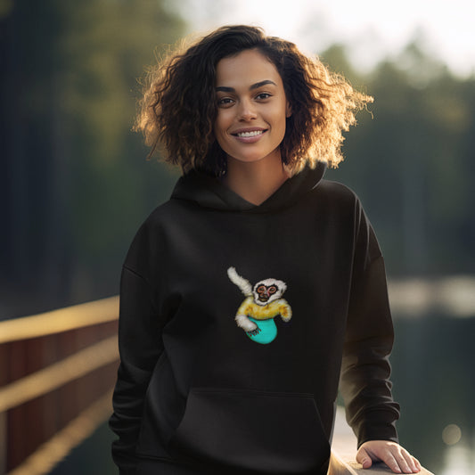 Surfing Gibbon | Sustainable Hoodie worn by a woman