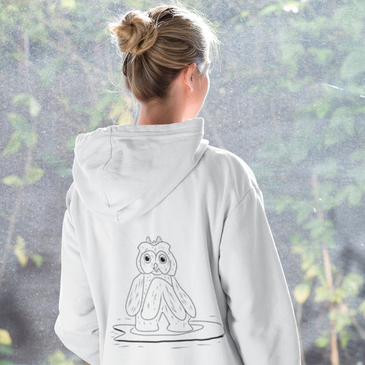 Surfing Owl Line | Sustainable Hoodie worn by a woman