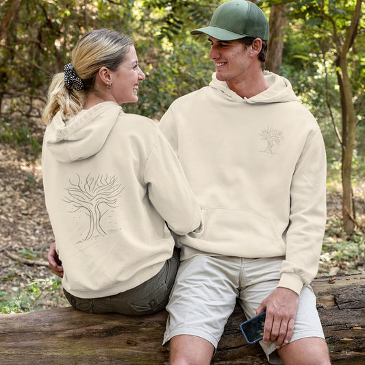 Autumn Tree Trance | Sustainable Hoodie worn by a couple