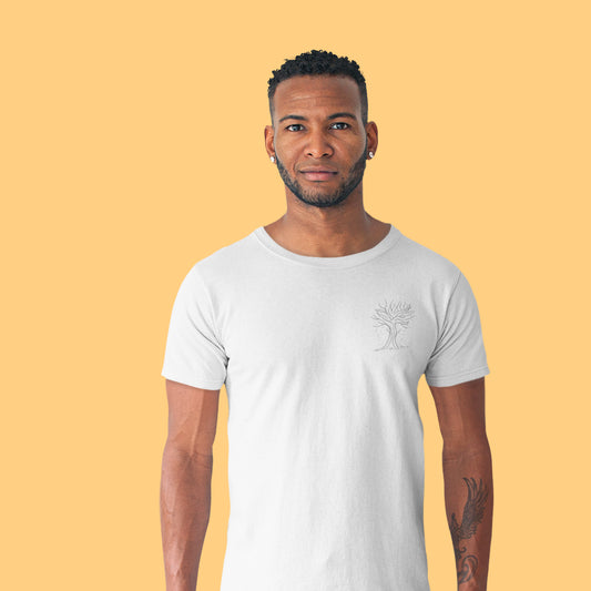 Autumn Tree Trance | 100% Organic Cotton T Shirt worn by a man