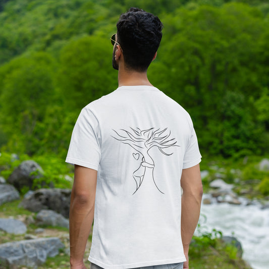 Sustainable Embrace Tree | 100% Organic Cotton T Shirt worn by a man