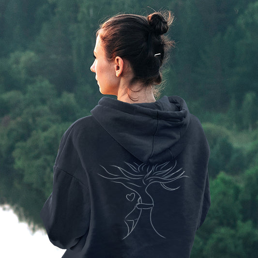 White Autumn Tree Trance | Sustainable Hoodie worn by a woman