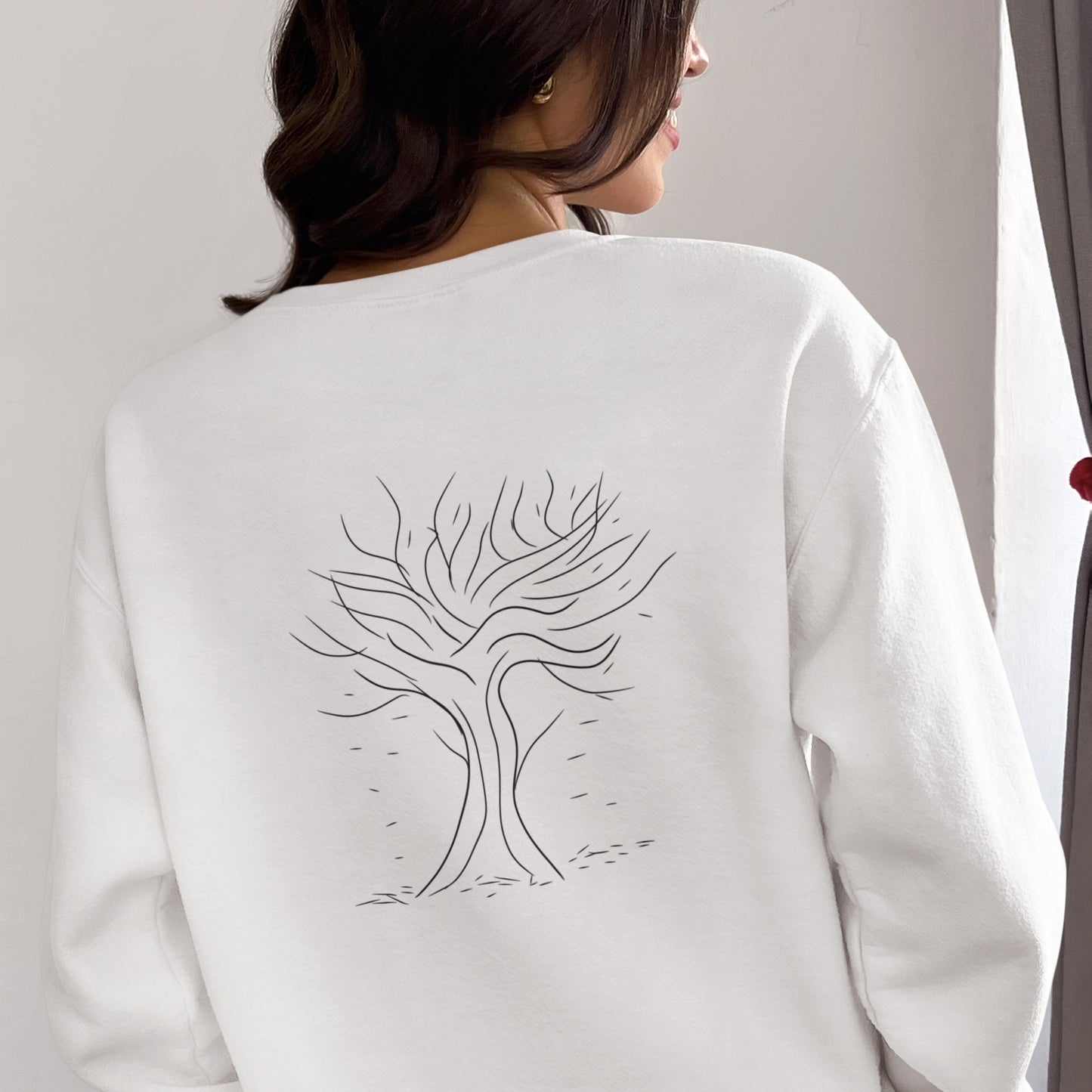Autumn Tree Trance | Vegan Jumper worn by a woman