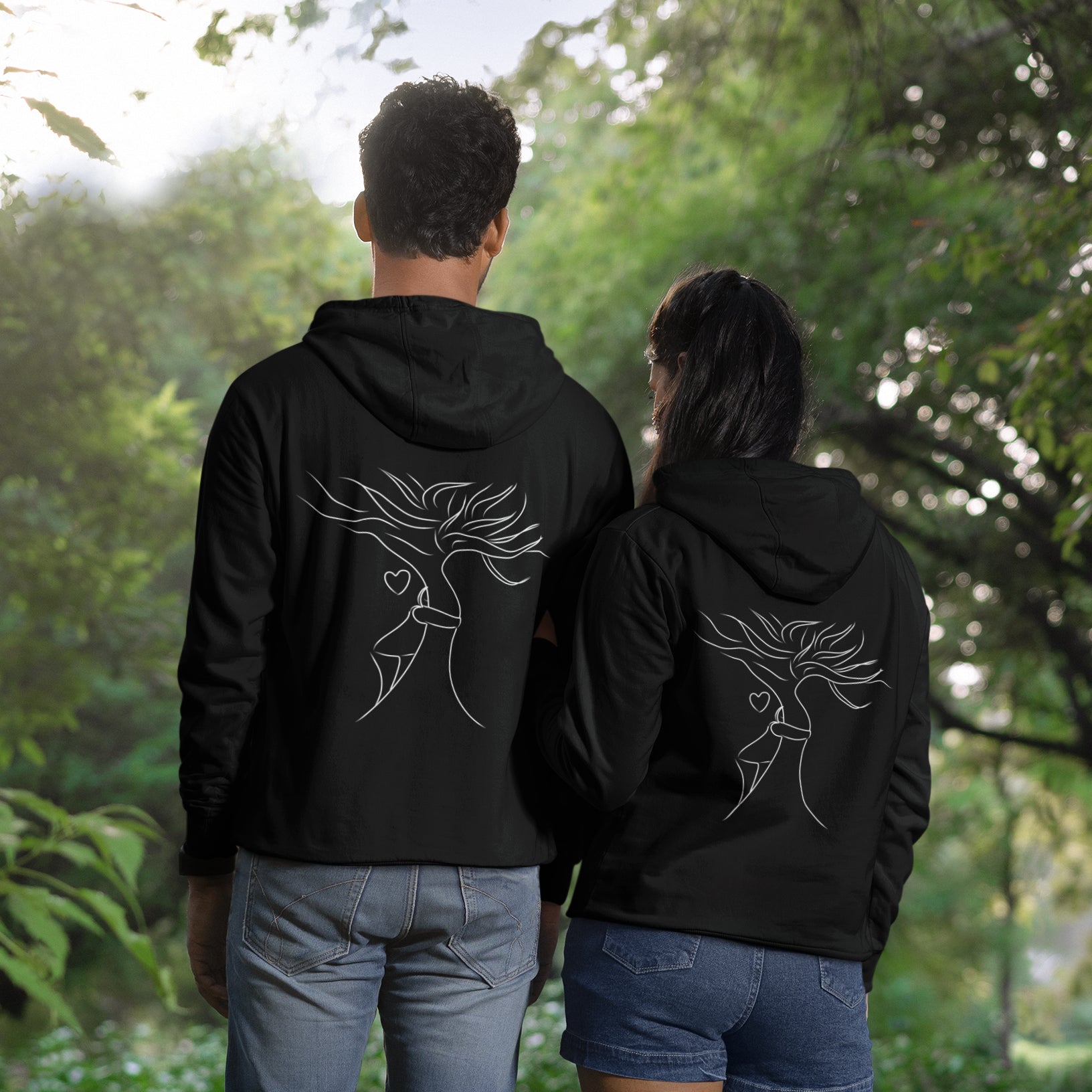 White Tree Hug | Sustainable Hoodie One Pouch worn by a couple