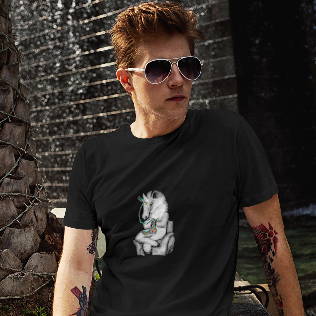 Knitting Unicorn | 100% Organic Cotton T Shirt worn by a man