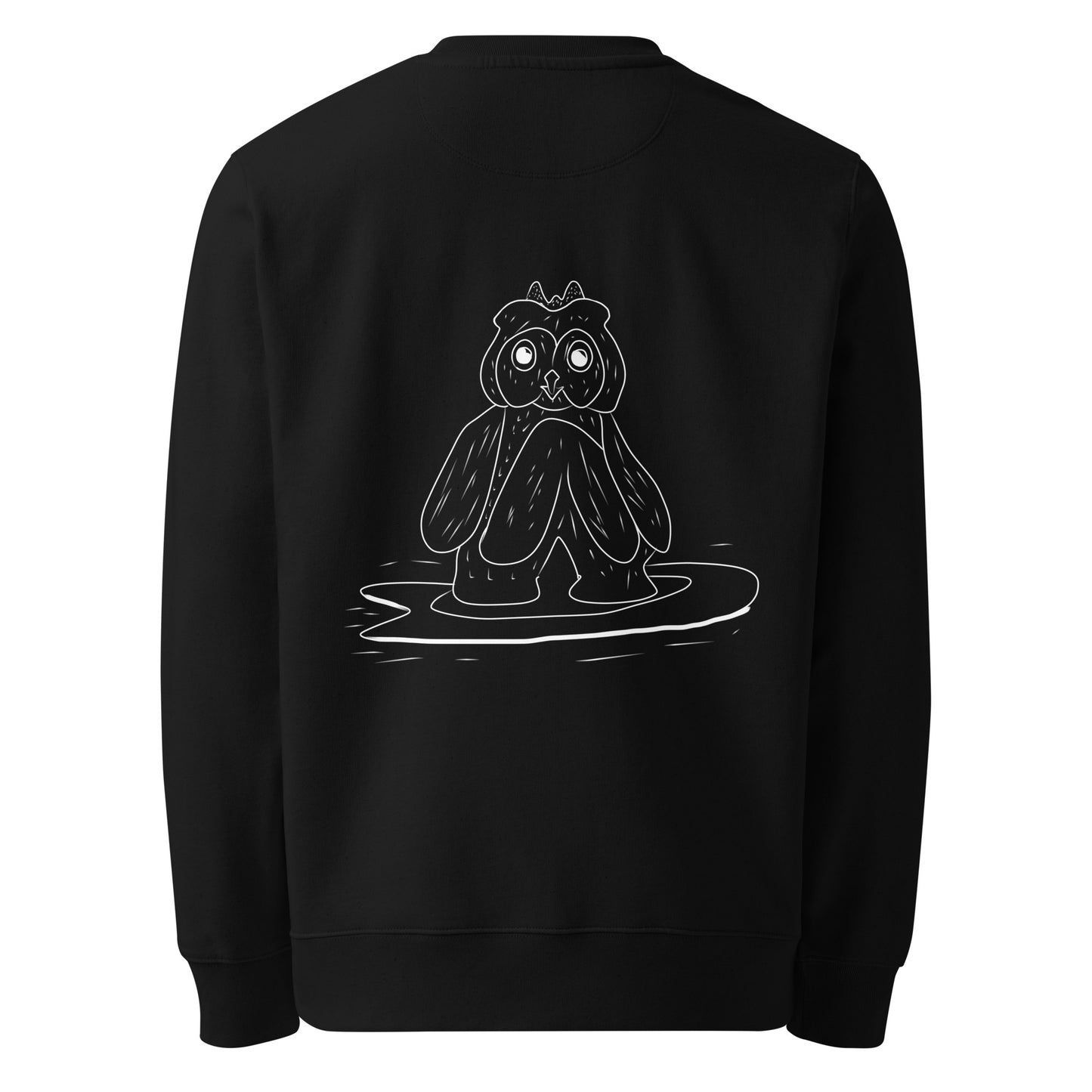 Surfing Owl White Line | Vegan Jumper in black back view