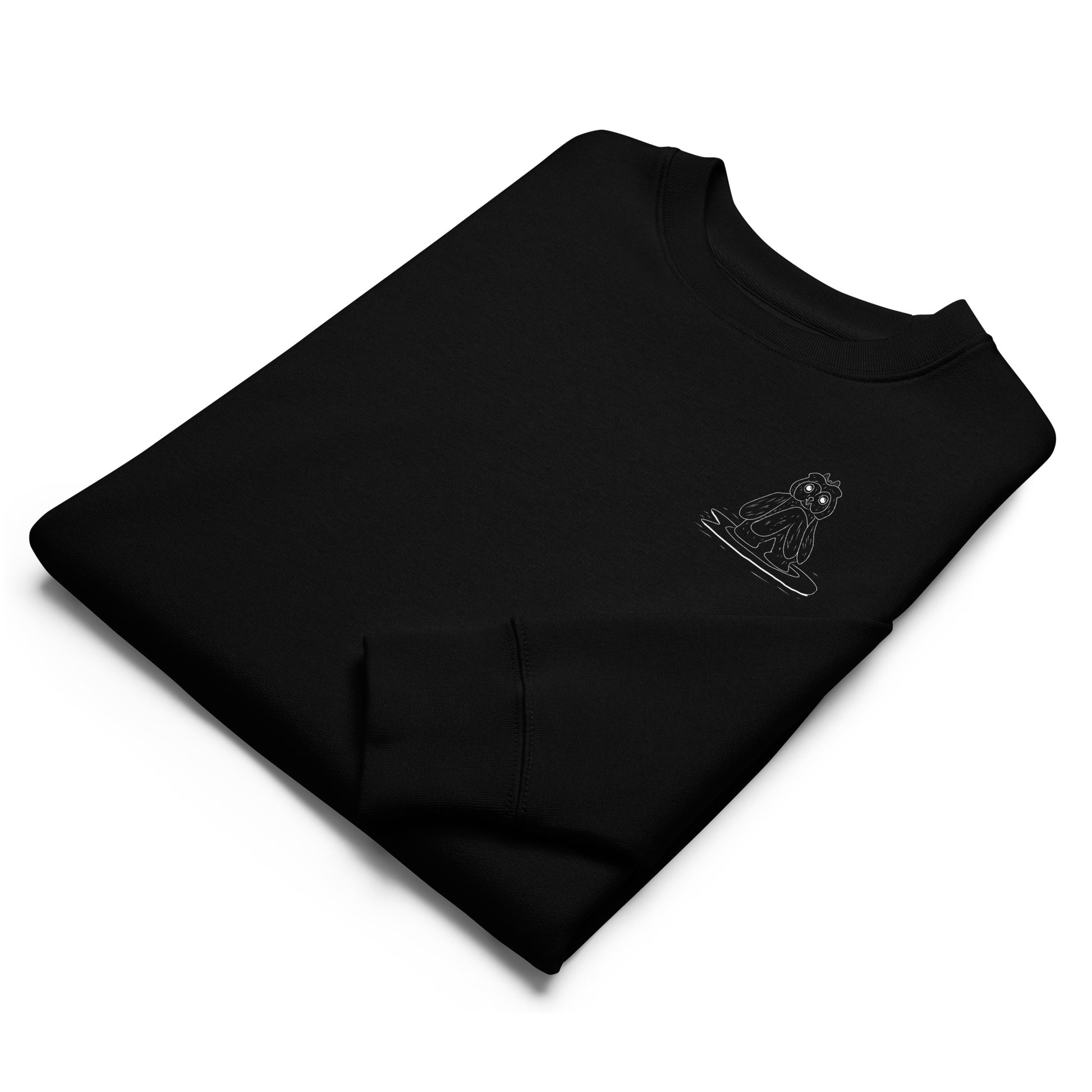 Surfing Owl White Line | Vegan Jumper in black folded