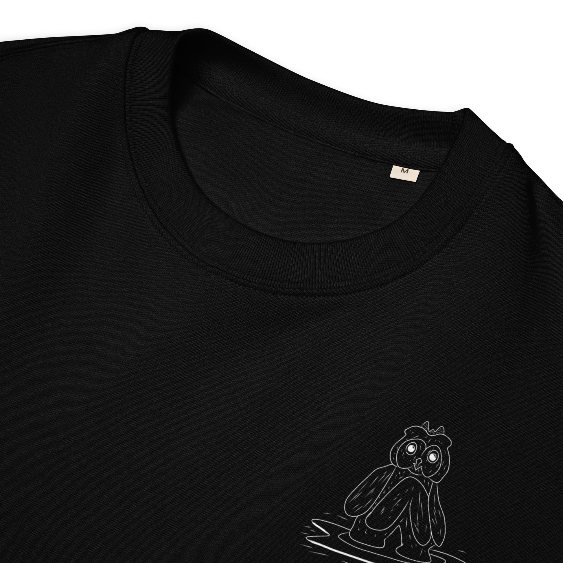 Surfing Owl White Line | Vegan Jumper collar detail