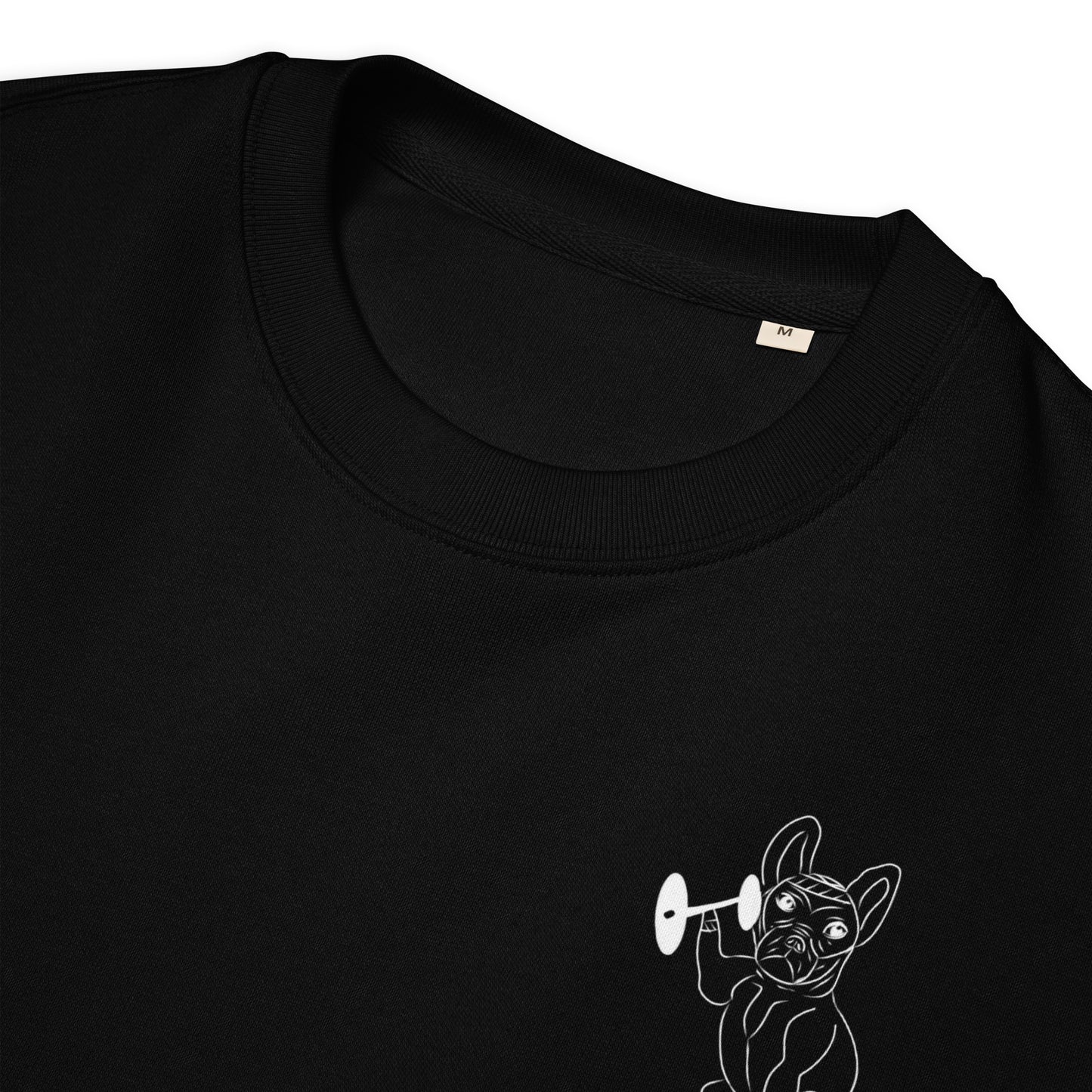 White French Bulldog Weight Lifter | Vegan Jumper collar detail