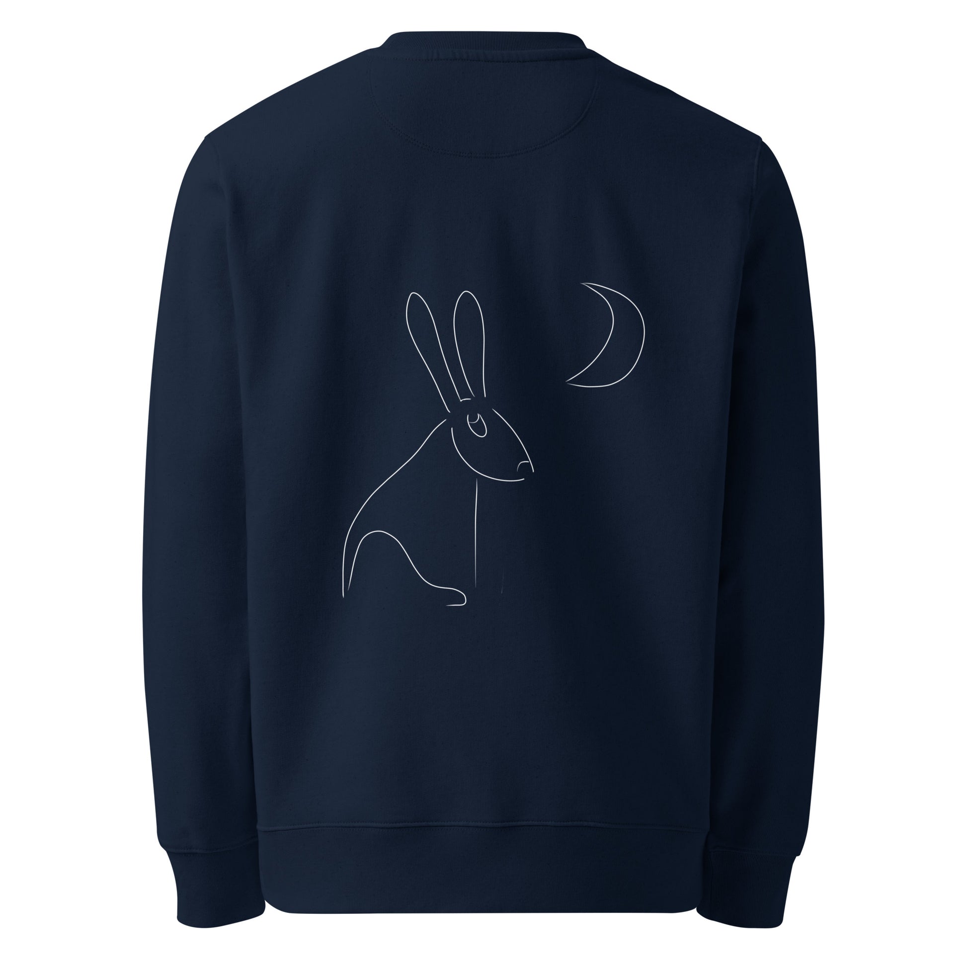 White Hare Stares at the Moon | Vegan Jumper in navy back