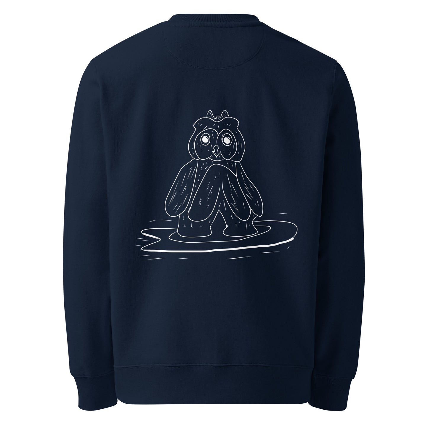 Surfing Owl White Line | Vegan Jumper in navy back