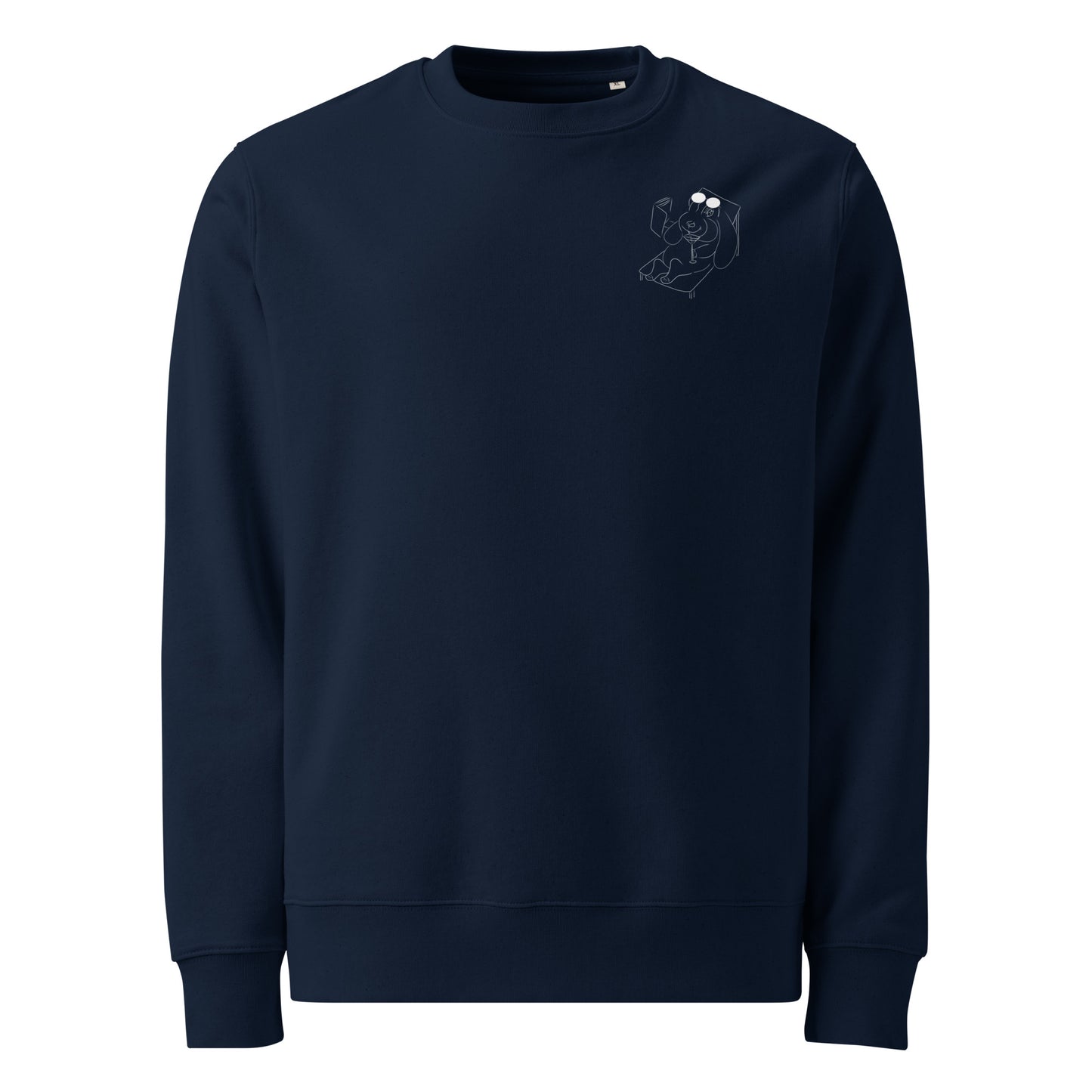White Bunny Hop and Sip | Vegan Jumper in navy back view