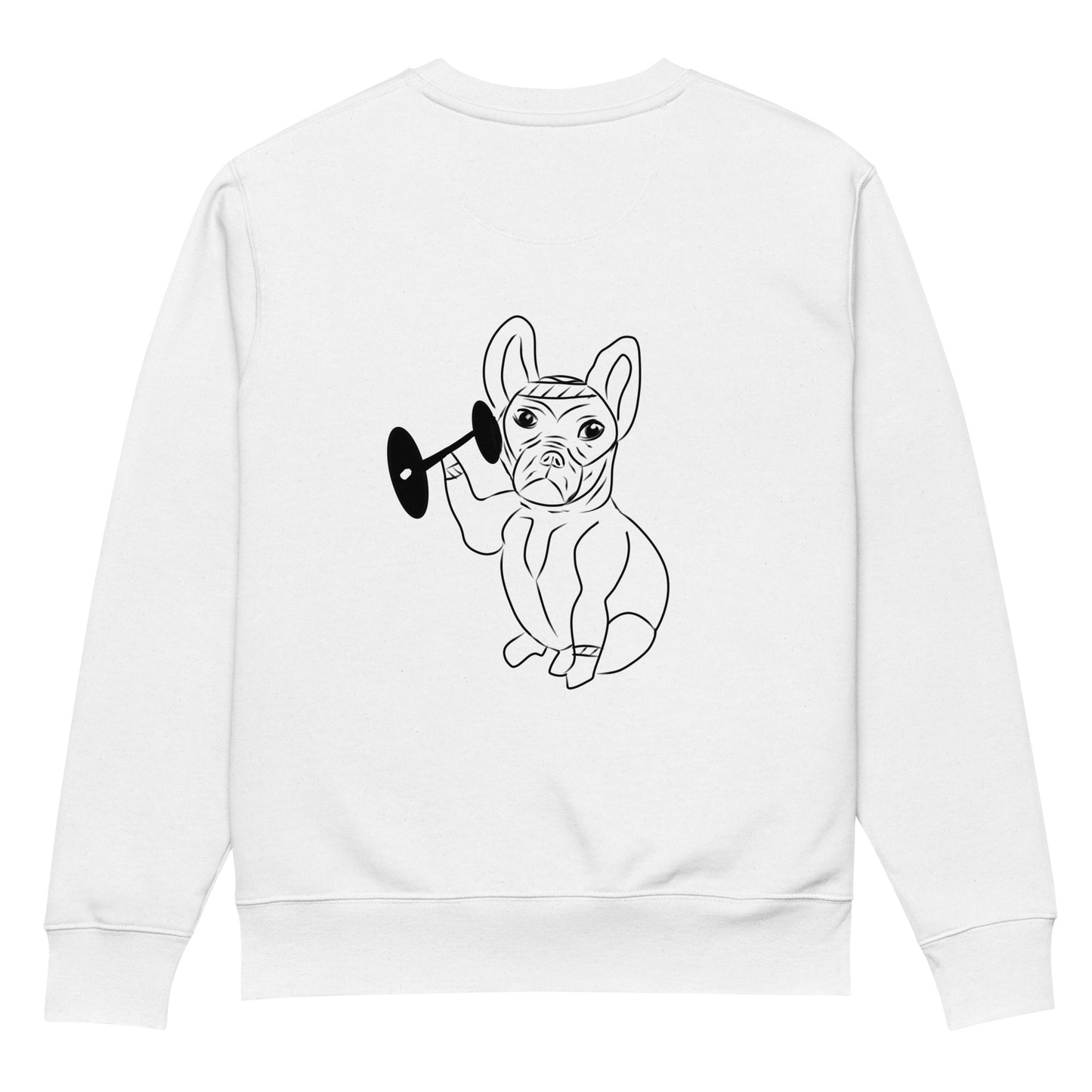 French Bulldog Weight Lifter | Vegan Jumper in white back view