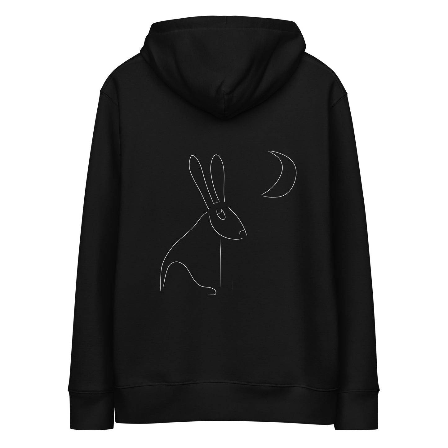 White Hare Stares at Moon | Sustainable Hoodie in black back