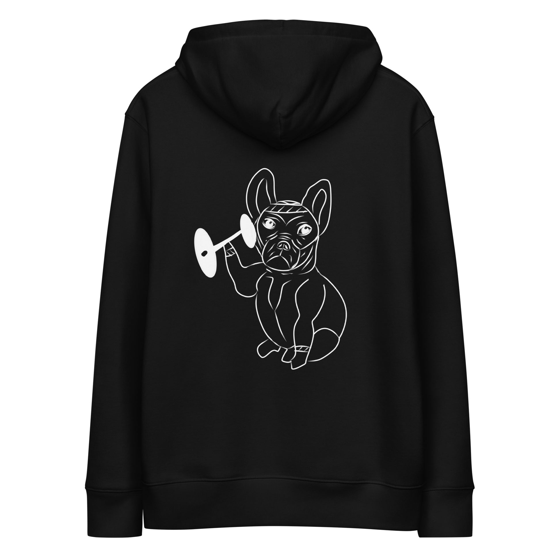 White French Bulldog Weight Lifter | Sustainable Hoodie in black back