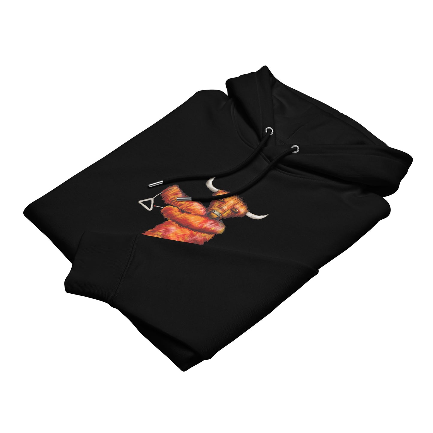 Cow on Triangle | Sustainable Hoodie in black folded