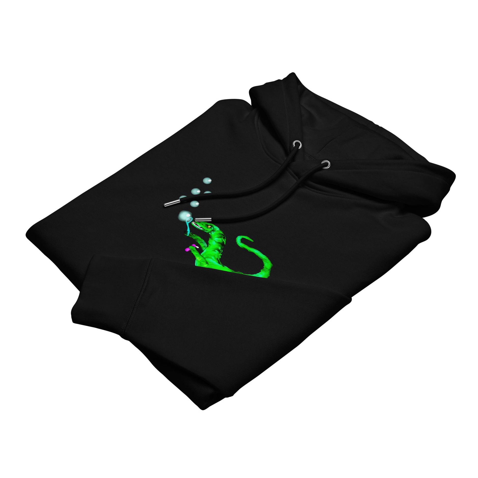 Dinosaur Velociraptor | Sustainable Hoodie in black folded