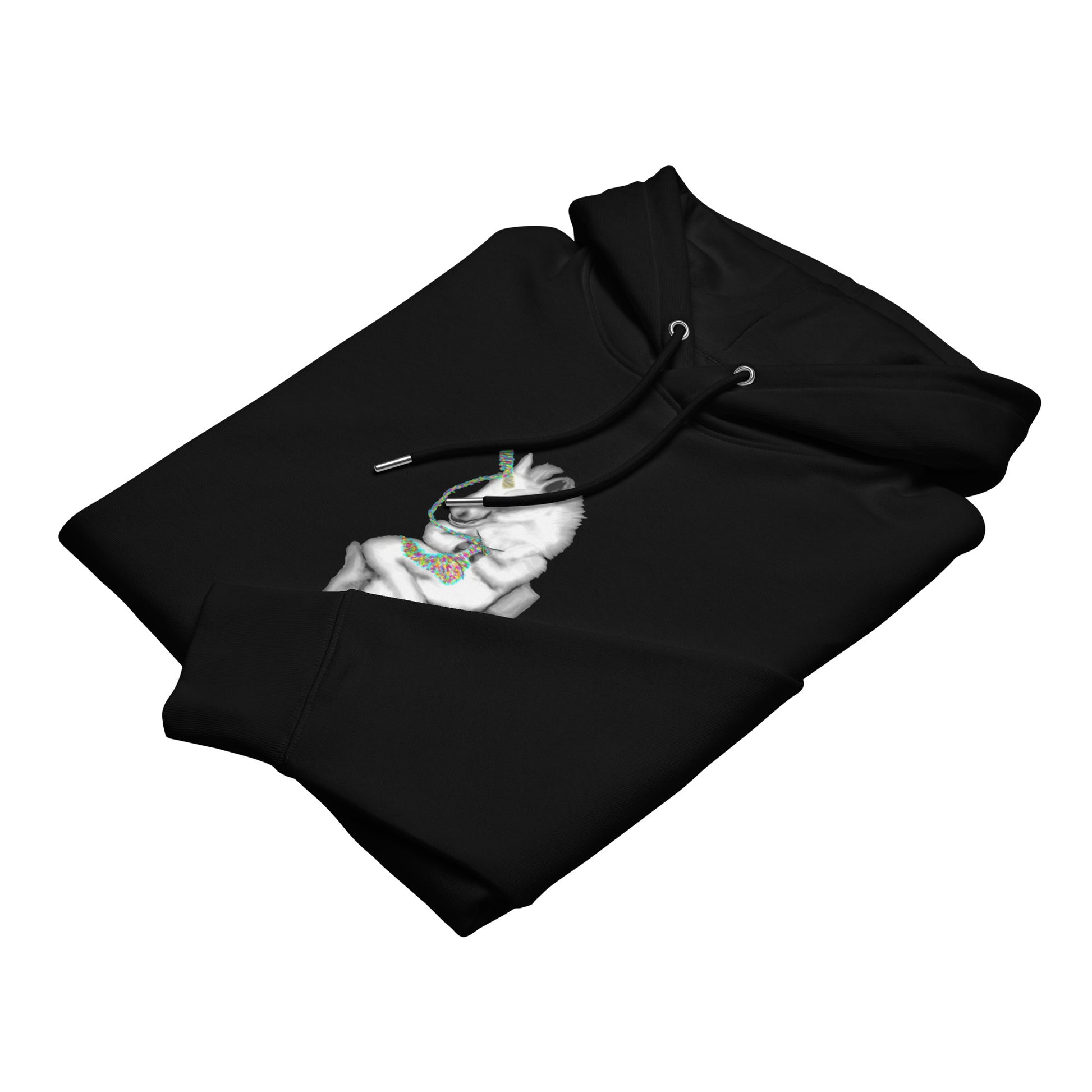 Knitting Unicorn | Sustainable Hoodie in black folded