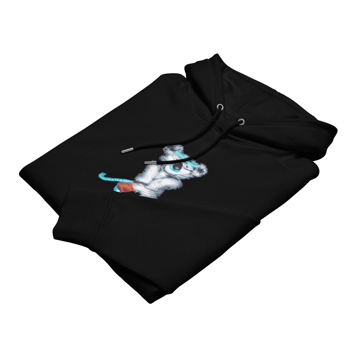 Koala Playing Hockey | Sustainable Hoodie in black folded