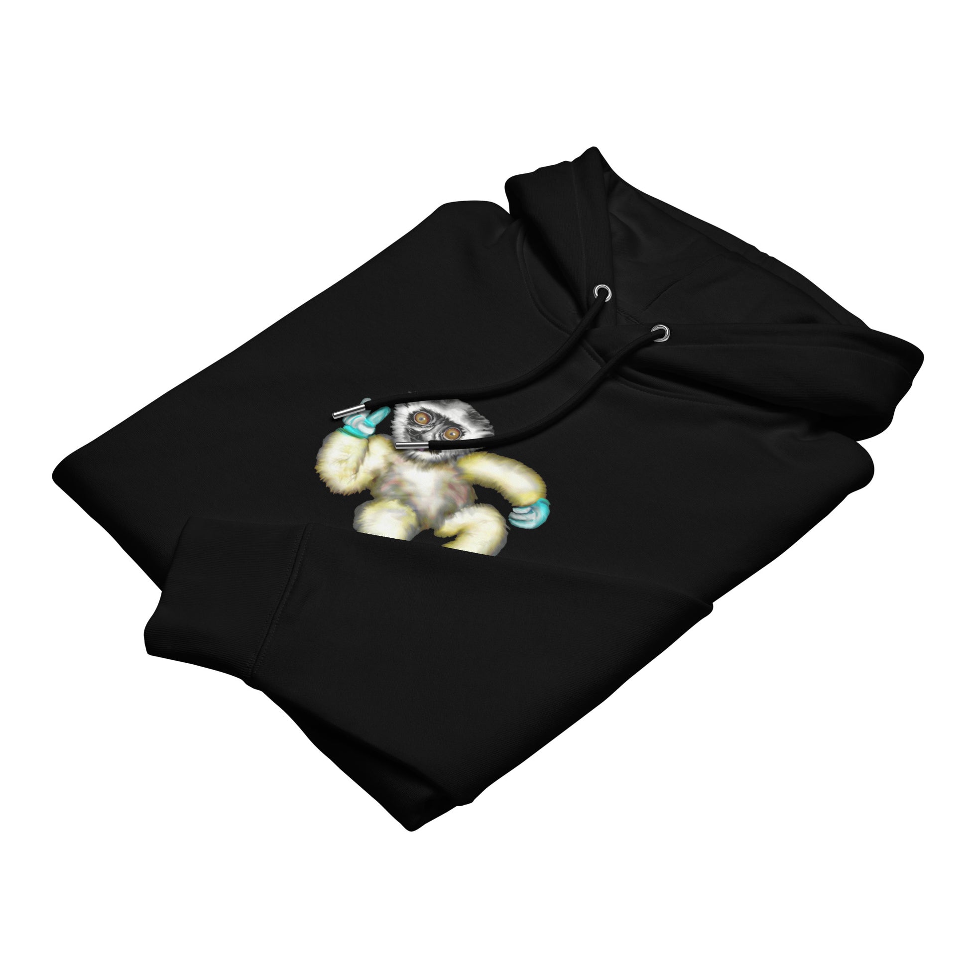Lemur Snowboarder | Sustainable Hoodie in black folded