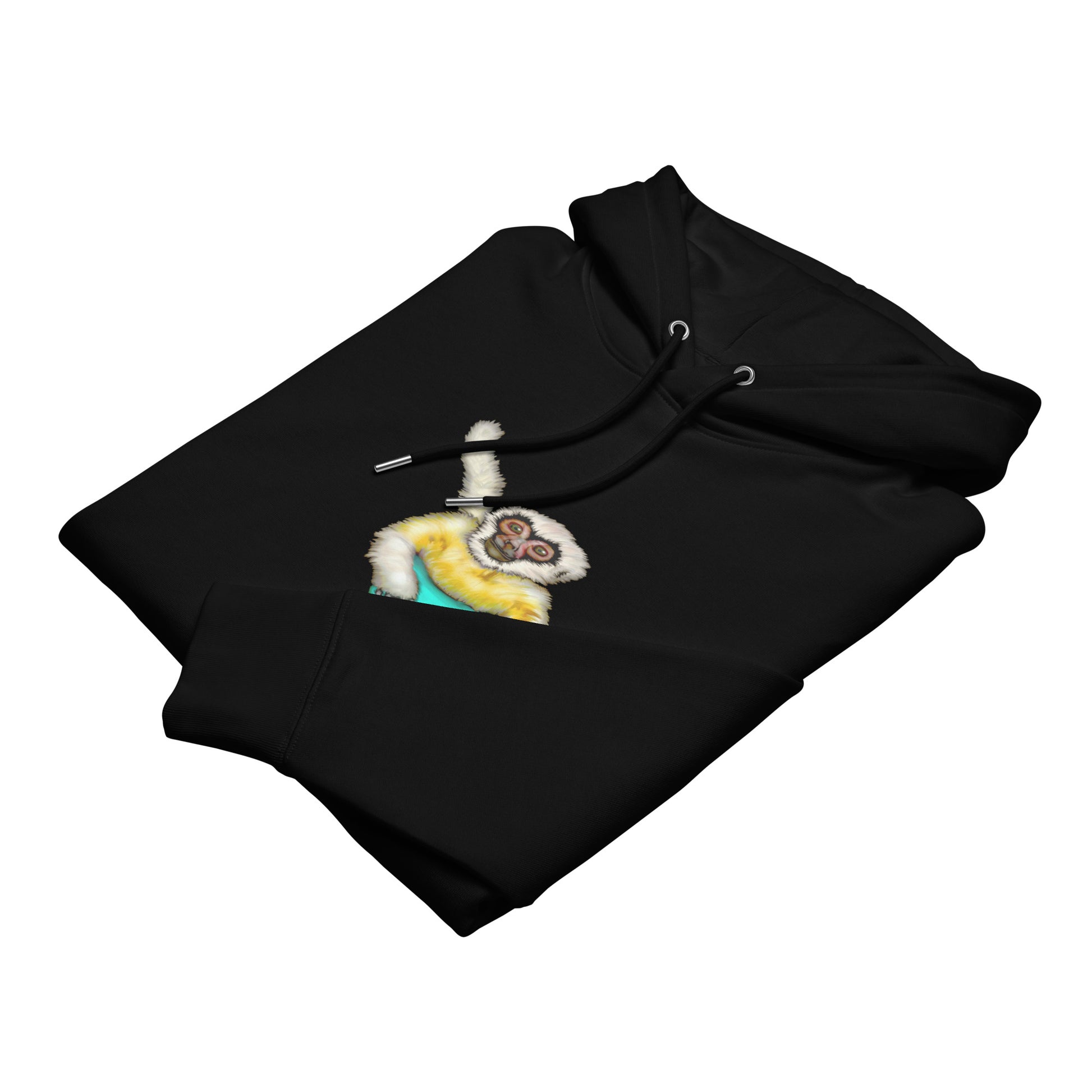 Surfing Gibbon | Sustainable Hoodie in black folded