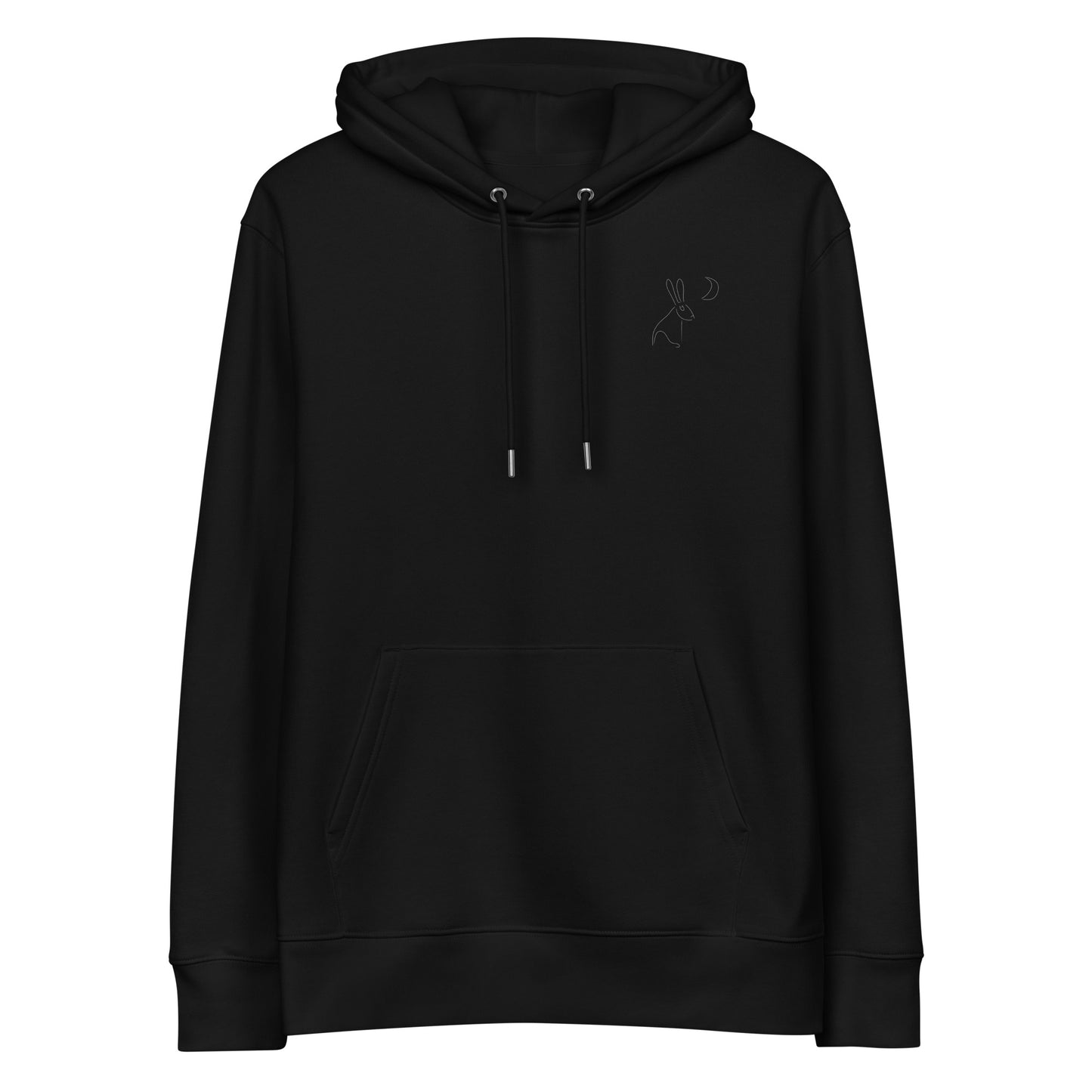 White Hare Stares at Moon | Sustainable Hoodie in black