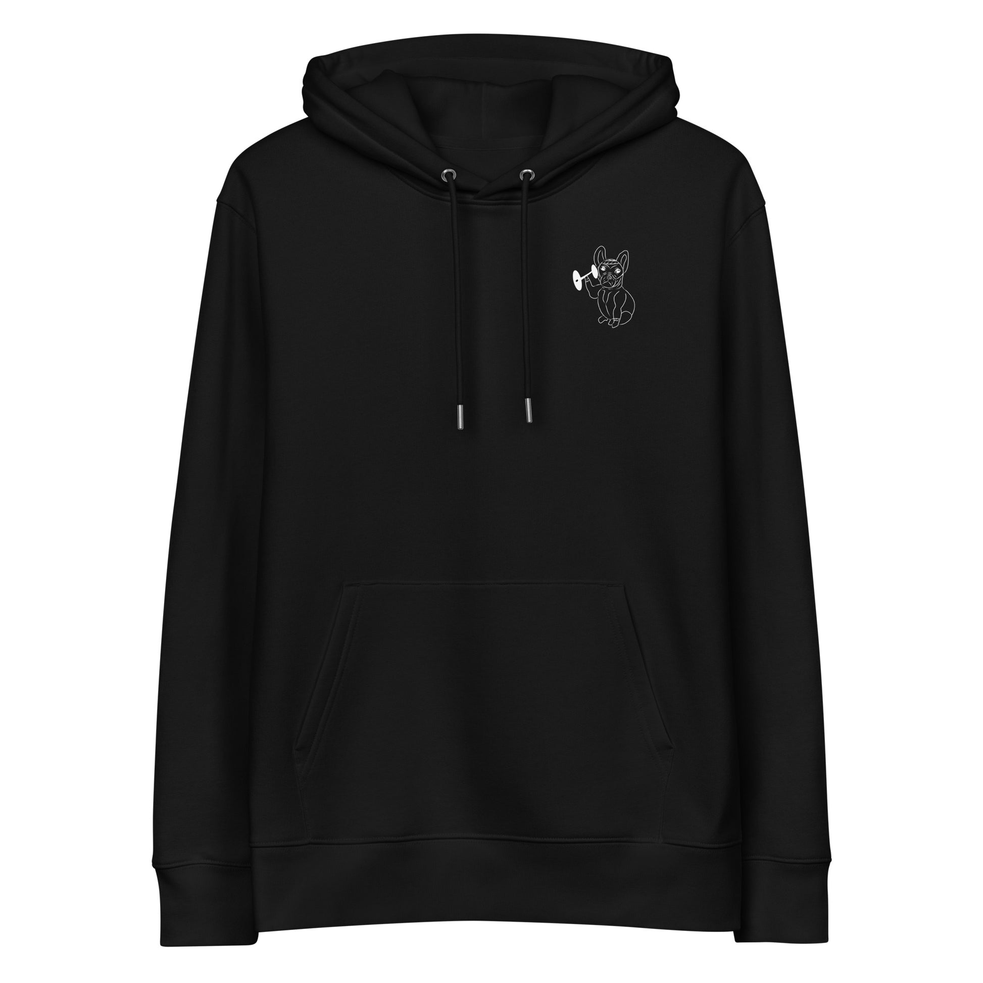 White French Bulldog Weight Lifter | Sustainable Hoodie black front view