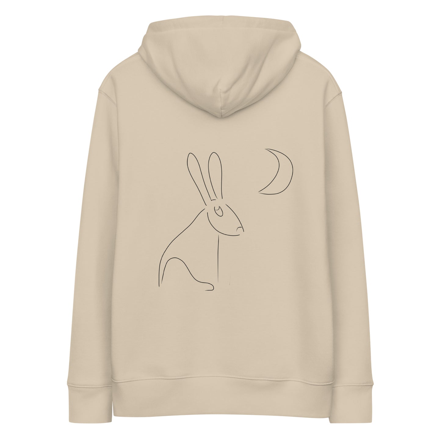 Hare Stares at Moon | Sustainable Hoodie in desert dust back view
